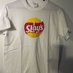 Port and Company White and Yellow Short Sleeve Tee